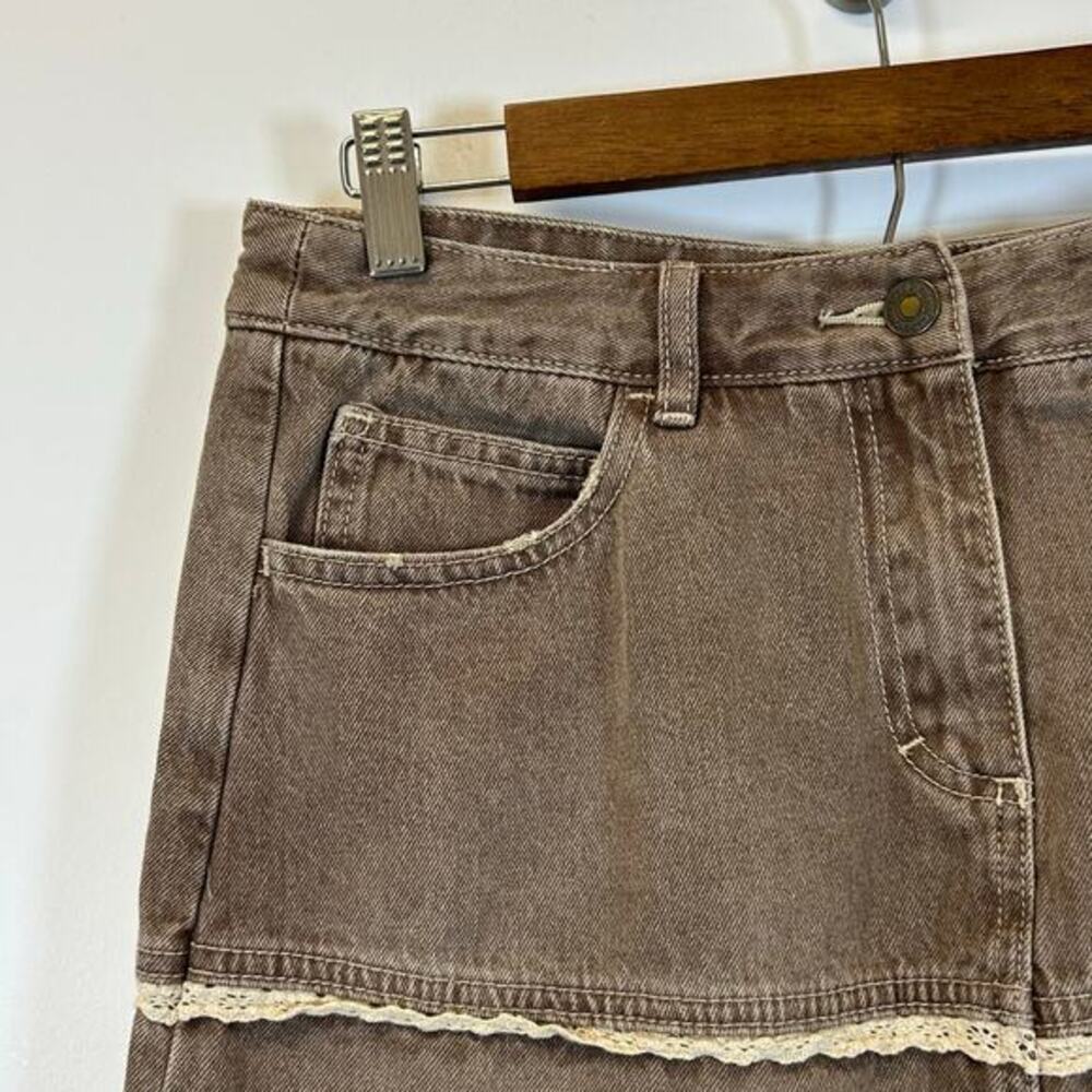 Vintage Y2K Brown Tiered‎ Denim Maxi Skirt Boho Cottagecore Women’s M - Picture 3 of 6